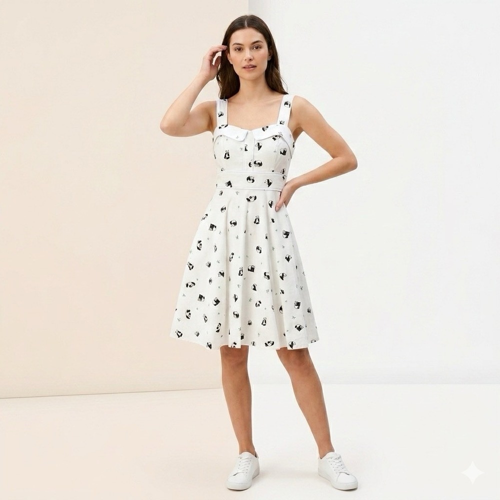 IXIA Panda Print Fit and Flare Rockabilly Dress S Retro 50s Pin Up Sundress Cute